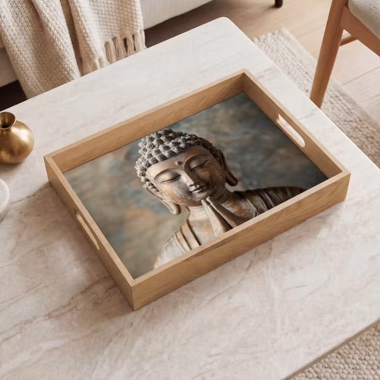 Boedha - Beeld - Bruin - Rust Dienblad Rechthoek middel -sfeer1