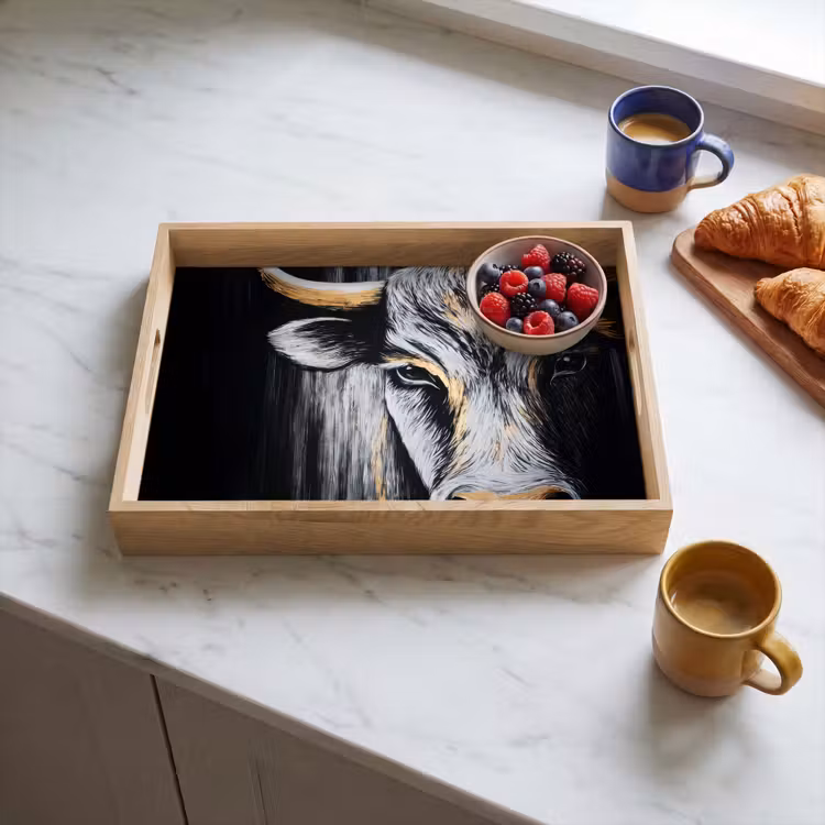 Stier - Hoorns - Snuit - Goud Dienblad Rechthoek middel -sfeer2