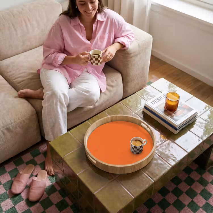 Burnt - Sienna - Oranje Dienblad Rond middel 914 -sfeer3
