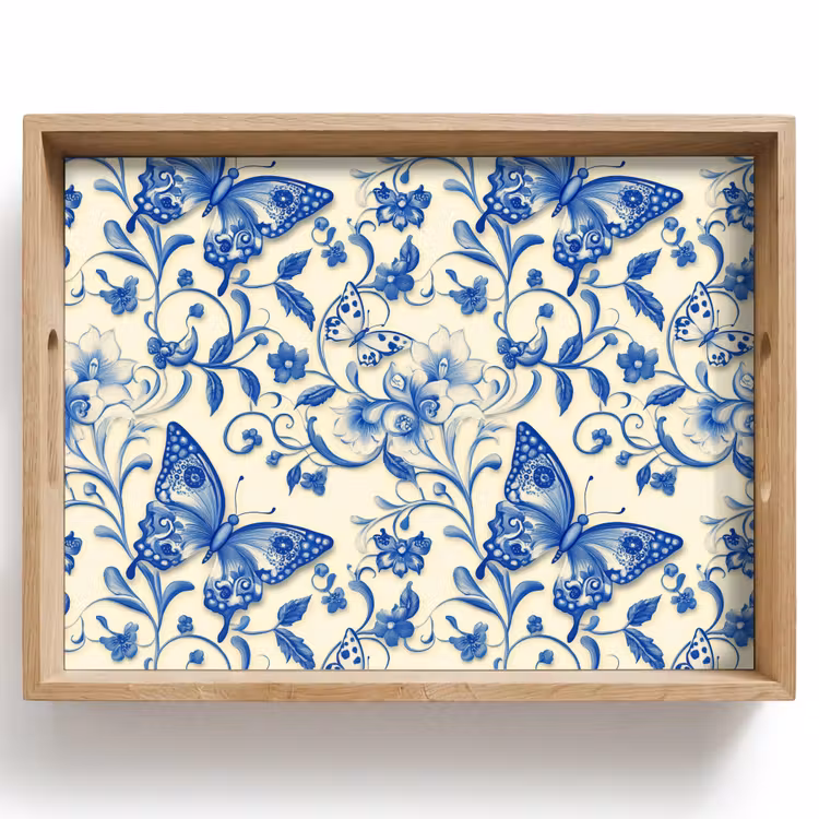 Vlinders - Bloemen - Blauw - Botanisch Dienblad Rechthoek middel 911 -z3d_shopping
