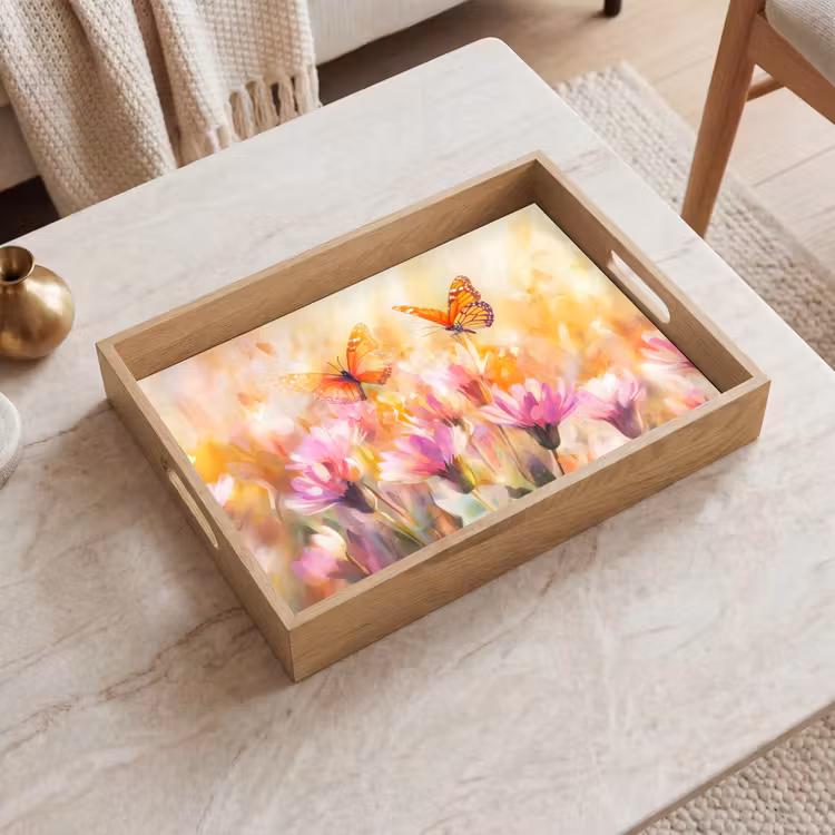 Vlinders - Oranje - Bloemen Dienblad Rechthoek middel -sfeer1