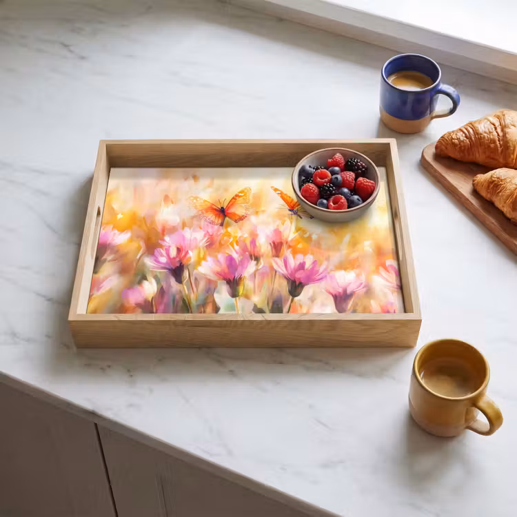 Vlinders - Oranje - Bloemen Dienblad Rechthoek middel -sfeer2
