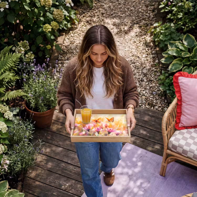Vlinders - Oranje - Bloemen Dienblad Rechthoek middel -sfeer5
