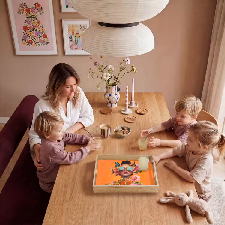 Vlinders - Vrouw - Zonnebril - Kleurrijk Dienblad Rechthoek middel -sfeer4