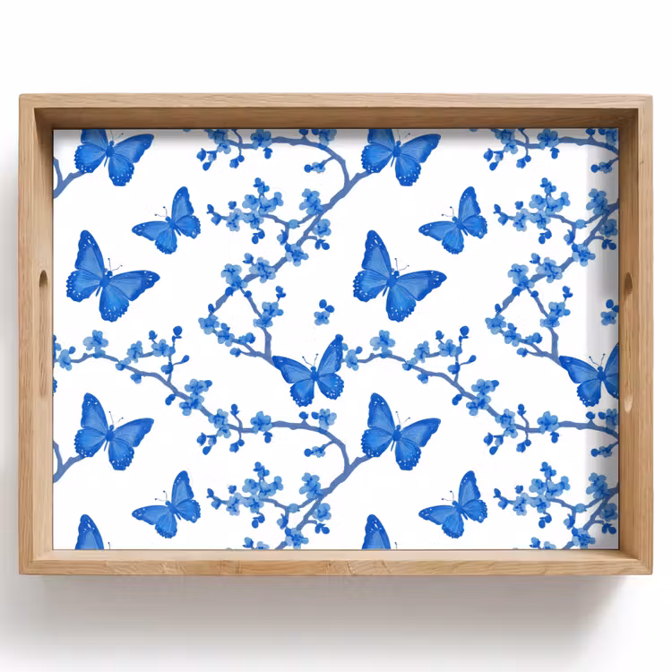 Vlinder - Bloemen - Blauw Dienblad Rechthoek middel 911 -z3d_shopping