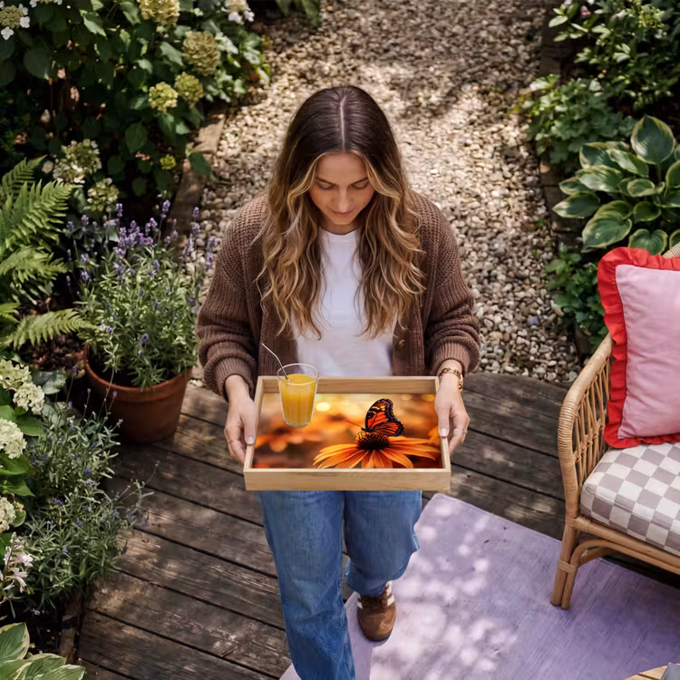Vlinder - Bloemen - Oranje Dienblad Rechthoek middel -sfeer5