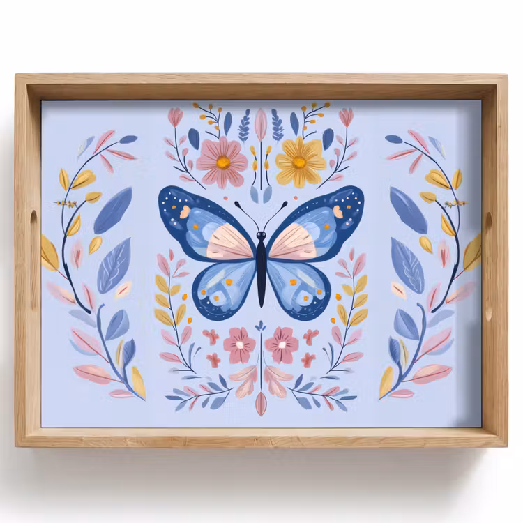 Vlinder - Lichtblauw - Sierlijk - Bloemen Dienblad Rechthoek middel -z3d_shopping