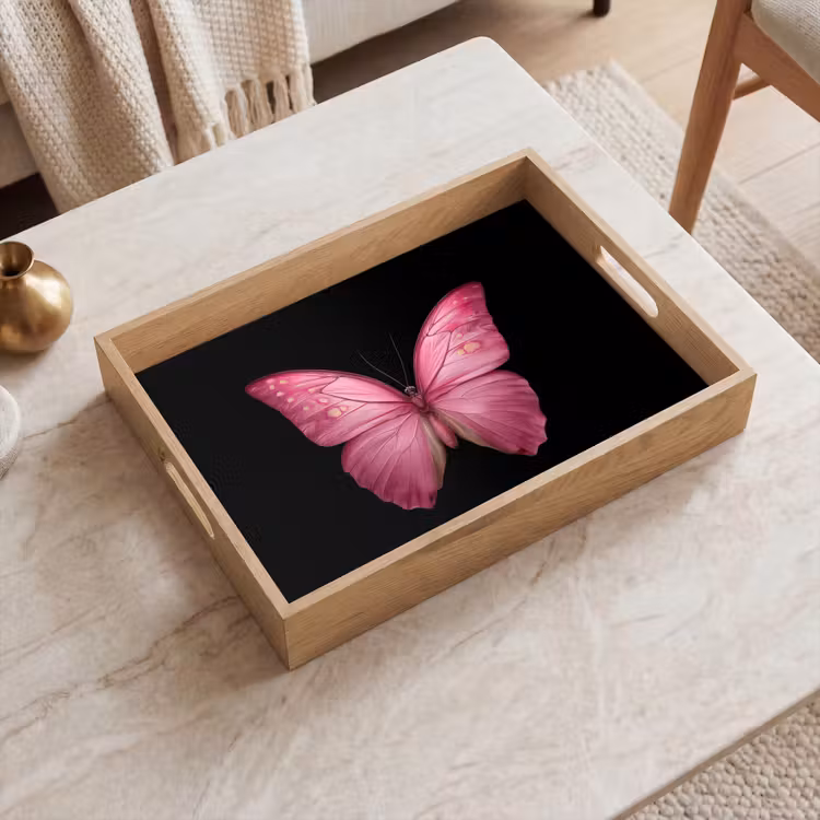 Vlinder - roze - Elegant Dienblad Rechthoek middel -sfeer1