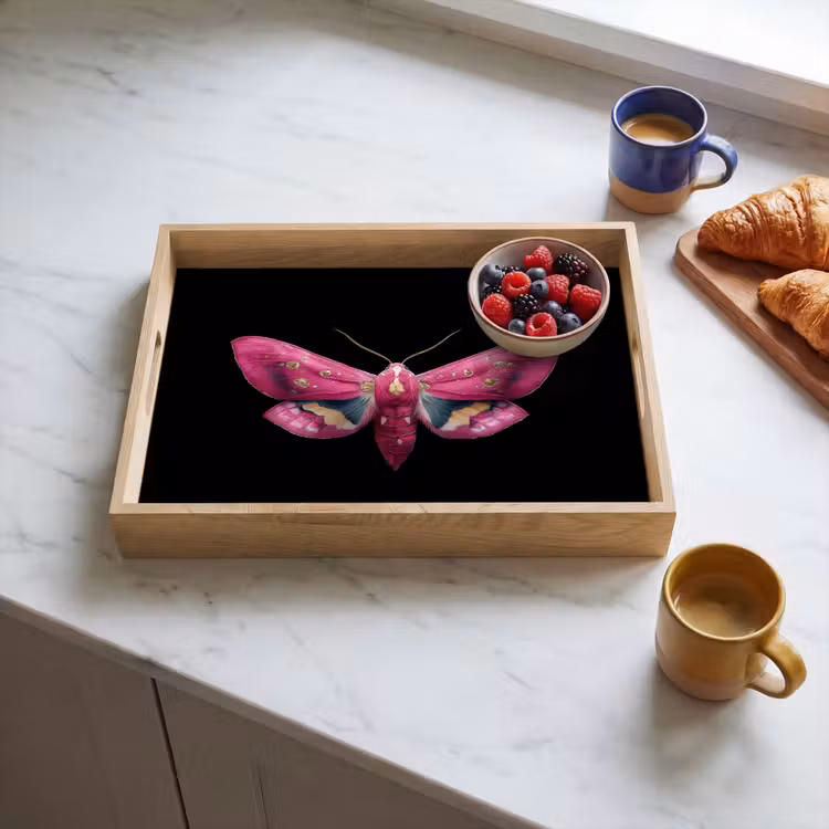 Vlinder - Roze - Nachtvlinder Dienblad Rechthoek middel -sfeer2