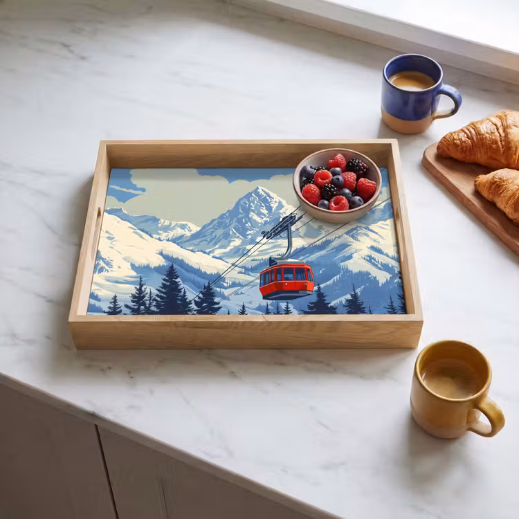 Kabelbaan - Sneeuw - Berglandschap Dienblad Rechthoek middel -sfeer2