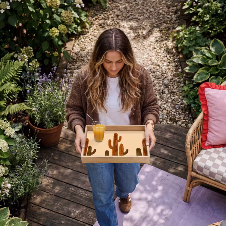 Cactus - Woestijn - Zand - Bruin Dienblad Rechthoek middel -sfeer5