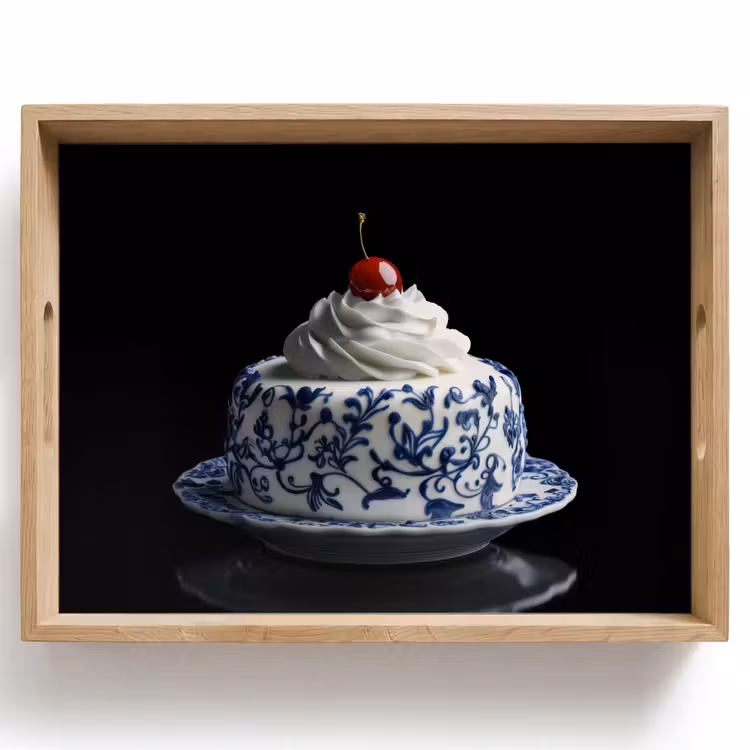 Taart - Slagroom - Kers - Bord - Delfts blauw Dienblad Rechthoek middel -z3d_shopping