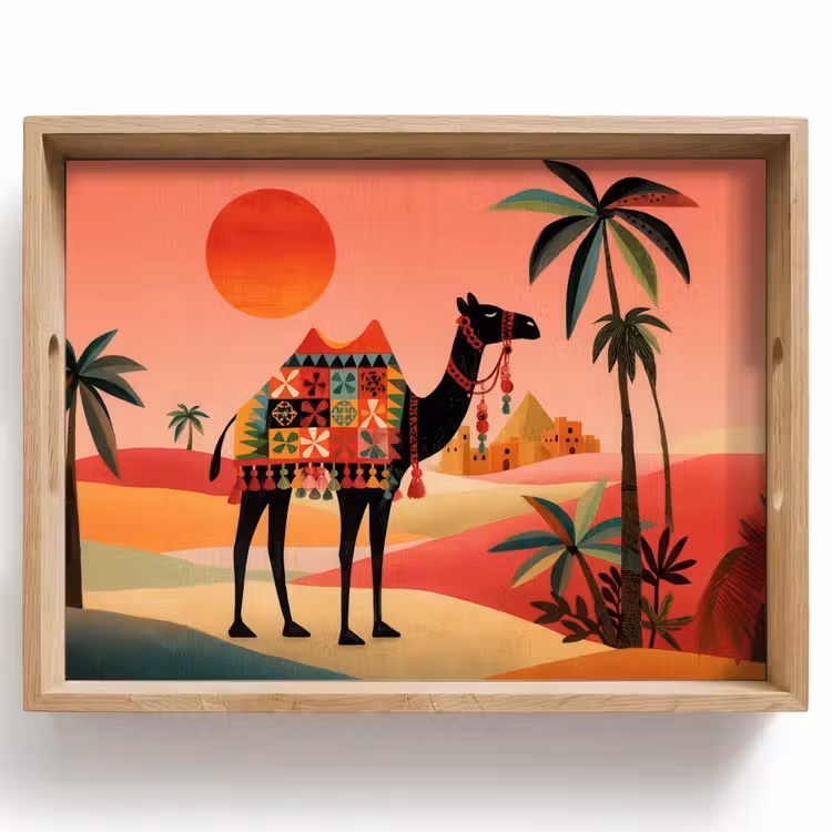 Kameel - Gekleurd tapijt - Duinen - Rode zon Dienblad Rechthoek middel -z3d_shopping
