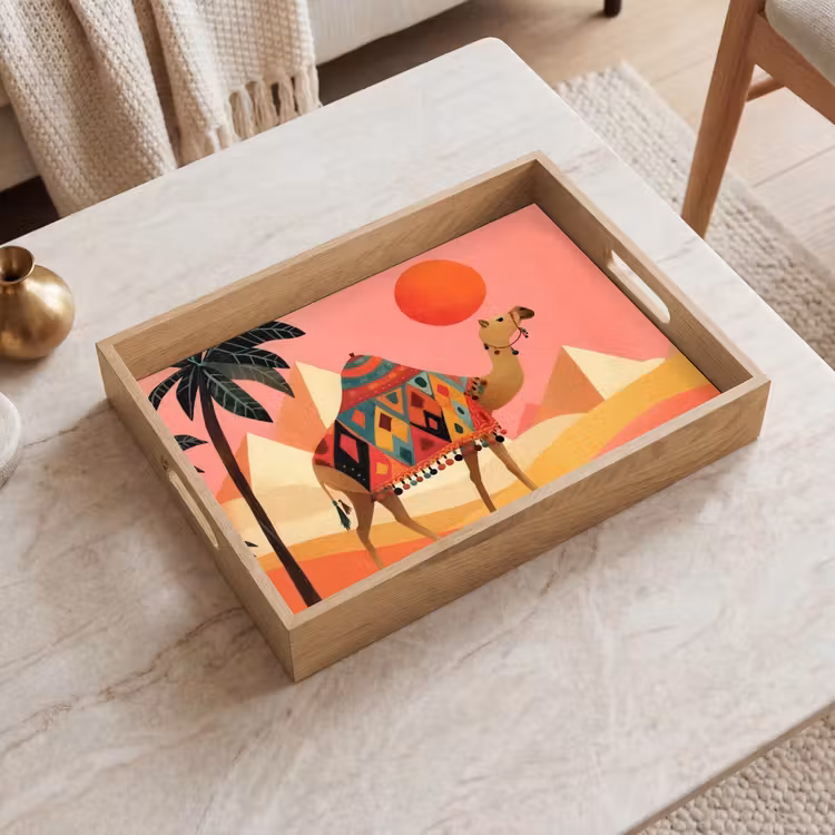 Kameel - Pyramides - Rode zon Dienblad Rechthoek middel -sfeer1