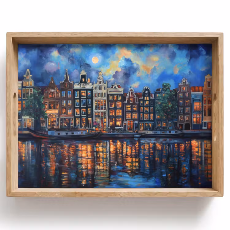 Grachten Amsterdam - Huizen - Stad - Kleurrijk Dienblad Rechthoek middel -z3d_shopping