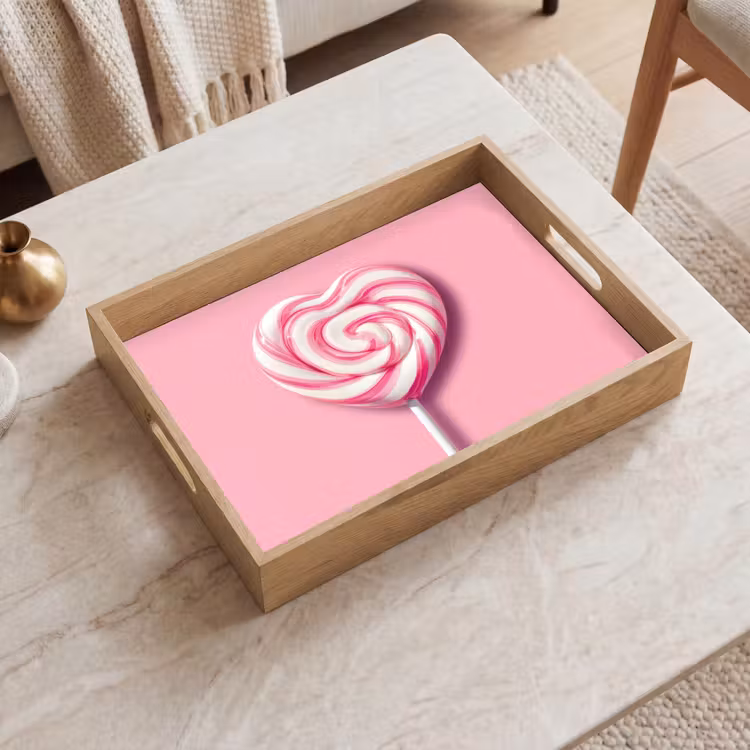 Snoep - Lolly - Hart- Roze Dienblad Rechthoek middel -sfeer1