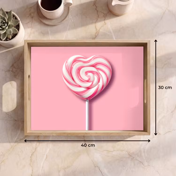Snoep - Lolly - Hart- Roze Dienblad Rechthoek middel -USP_Formaat