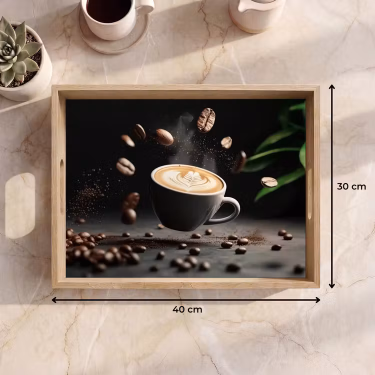 Cappuccino - Kop - Bonen - Bruin Dienblad Rechthoek middel -USP_Formaat