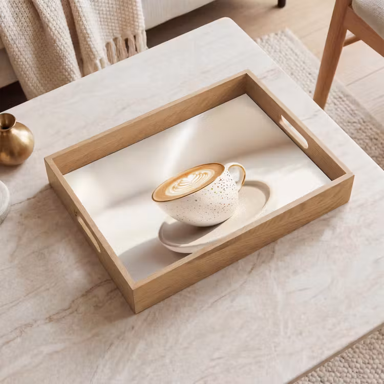 Cappuccino - Schuim - Schotel - Beige Dienblad Rechthoek middel -sfeer1