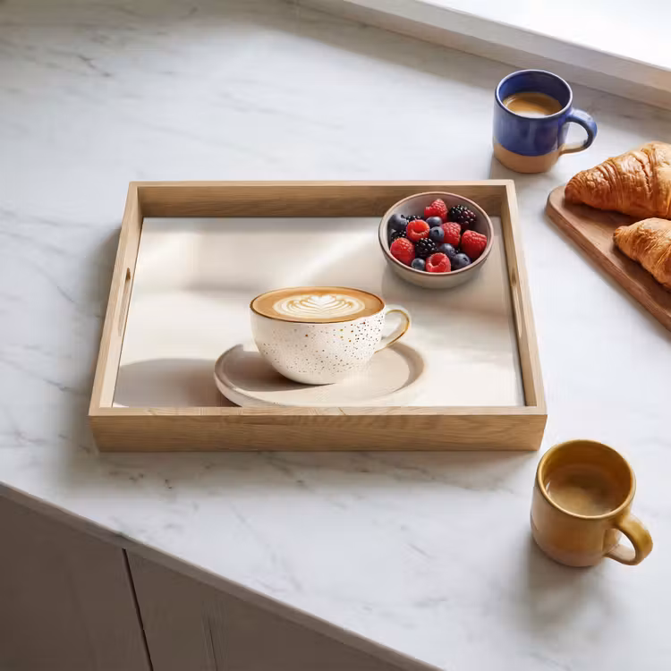 Cappuccino - Schuim - Schotel - Beige Dienblad Rechthoek middel -sfeer2