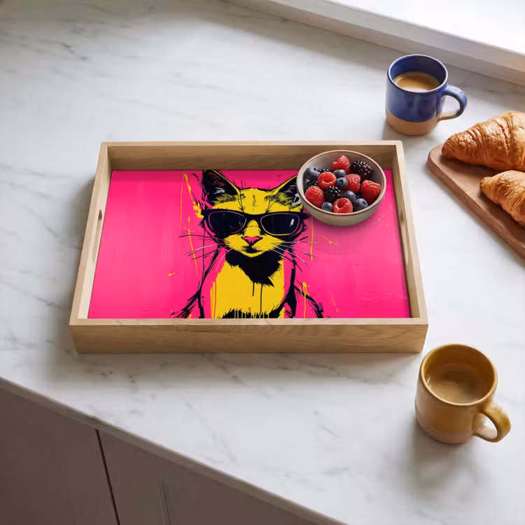 Kat - Art - Zonnebril - Roze Dienblad Rechthoek middel -sfeer2