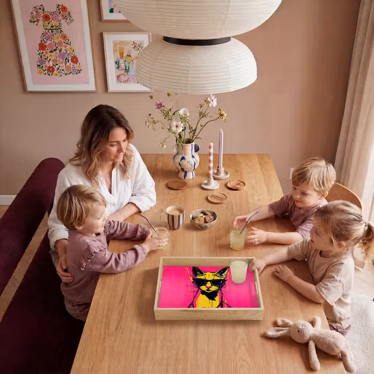 Kat - Art - Zonnebril - Roze Dienblad Rechthoek middel -sfeer4