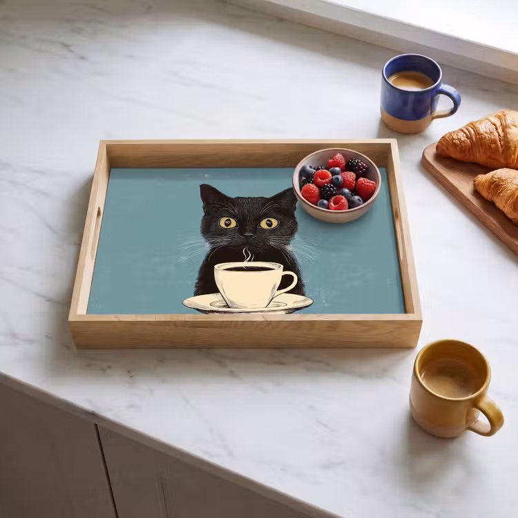 Kat - Zwart - Koffie - Minimalistisch Dienblad Rechthoek middel -sfeer2