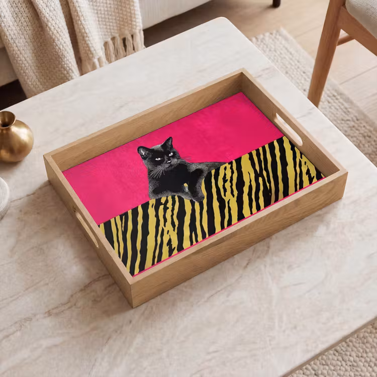 Kat - Baas - Roze - Tijgerprint Dienblad Rechthoek middel -sfeer1
