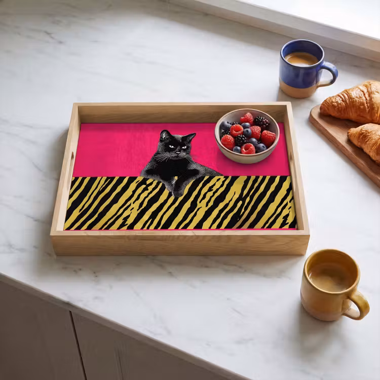 Kat - Baas - Roze - Tijgerprint Dienblad Rechthoek middel -sfeer2