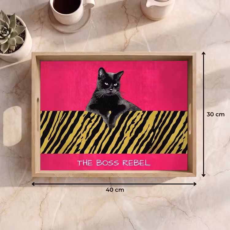 Kat - Baas - Roze - Tijgerprint Dienblad Rechthoek middel -USP_Formaat