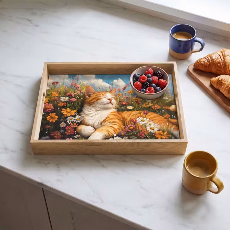 Kat - Bloemen - Ontspannen Dienblad Rechthoek middel -sfeer2