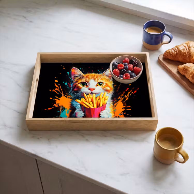 Kat - Eten - Patat - Graffiti - Abstract Dienblad Rechthoek middel -sfeer2