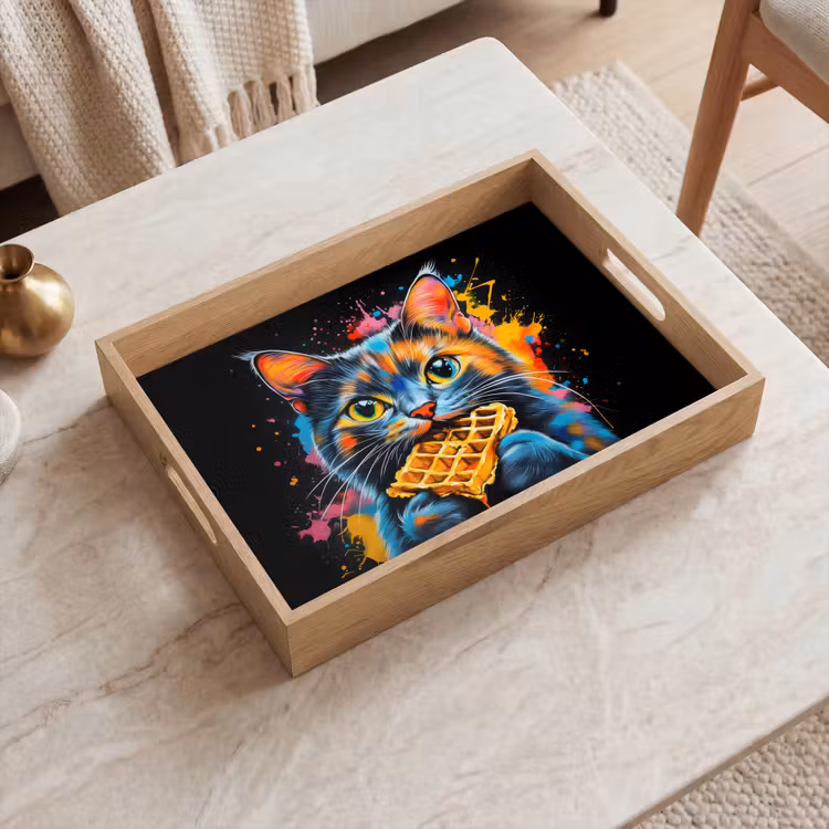 Kat - Graffiti - Kleurrijk - Wafel - Eten Dienblad Rechthoek middel -sfeer1