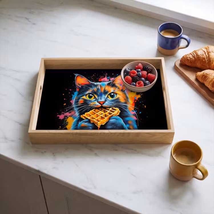 Kat - Graffiti - Kleurrijk - Wafel - Eten Dienblad Rechthoek middel -sfeer2