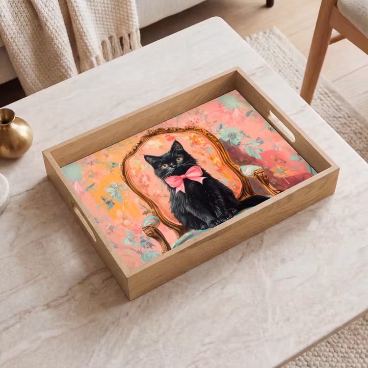 Kat - Roze - Stoel met bloemenmotief Dienblad Rechthoek middel -sfeer1