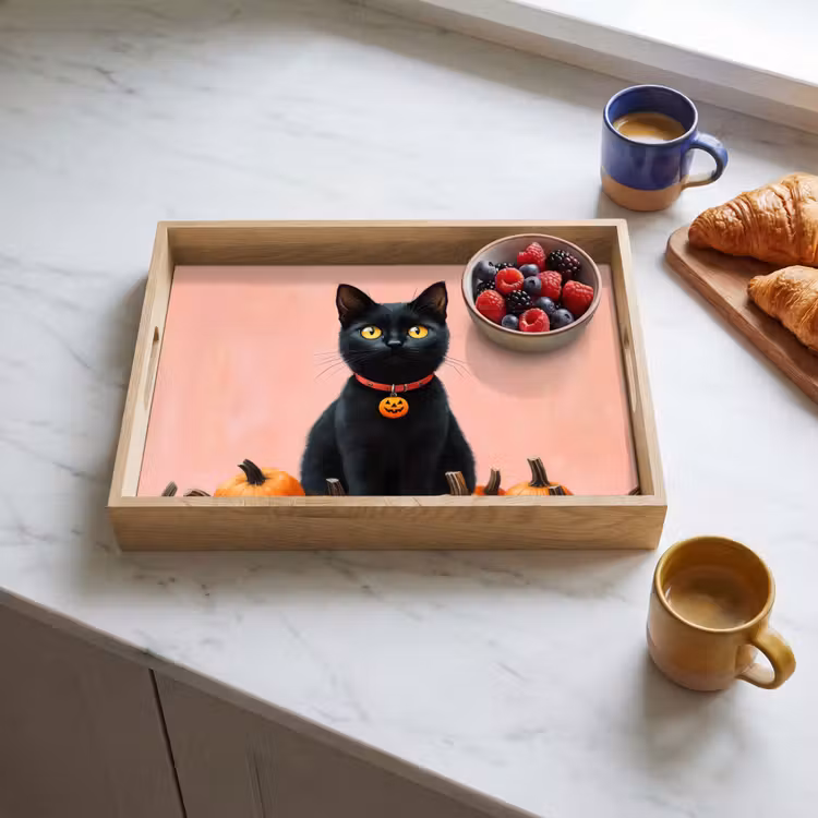 Kat - Pompoen - Roze Dienblad Rechthoek middel -sfeer2