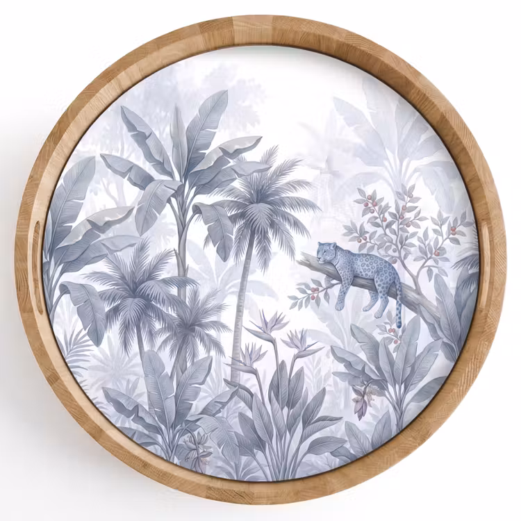Kat - Tropisch bos - Modern - Grijs Dienblad Rond middel -z3d_shopping