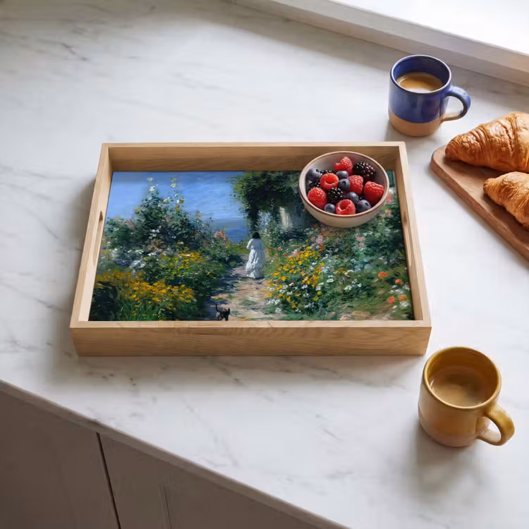 Kat - Vrouw - Bloemen - Huis Dienblad Rechthoek middel -sfeer2