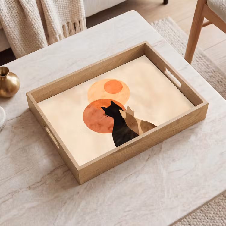Katten - Zwart - Abstract - Cirkels Dienblad Rechthoek middel -sfeer1