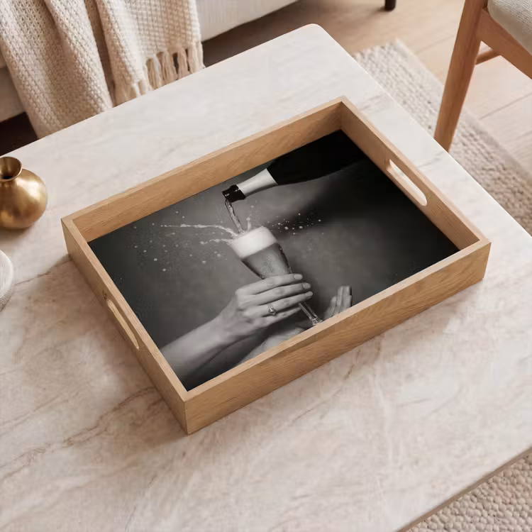 Champagnefles - Glas - Minimalistisch - Spetters Dienblad Rechthoek middel -sfeer1