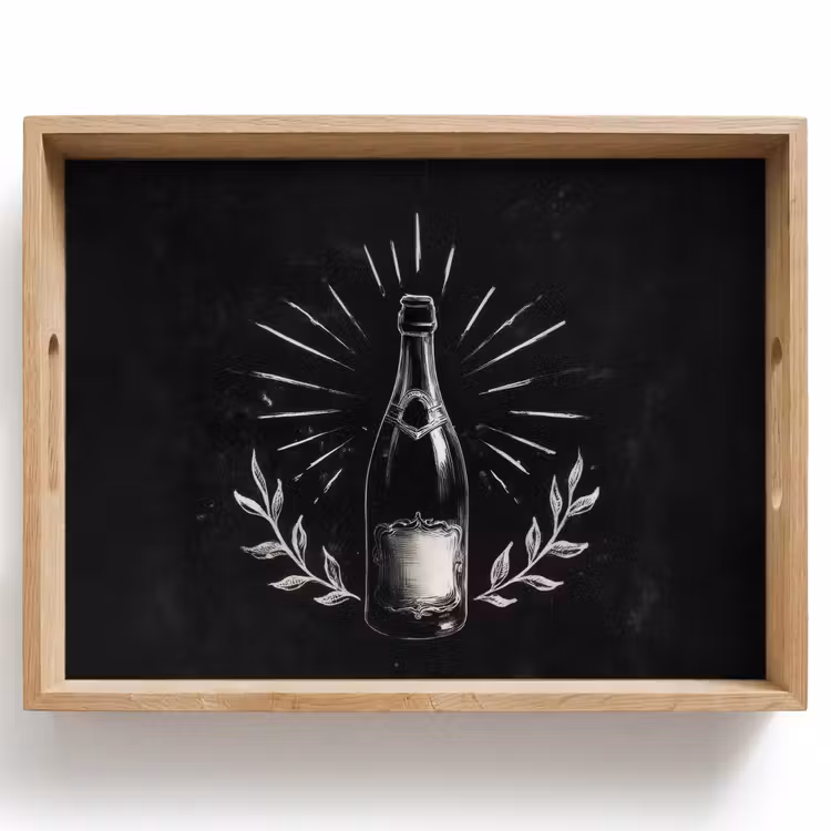 Champagnefles - Lauriertakken - Zwarte achtergrond Dienblad Rechthoek middel -z3d_shopping