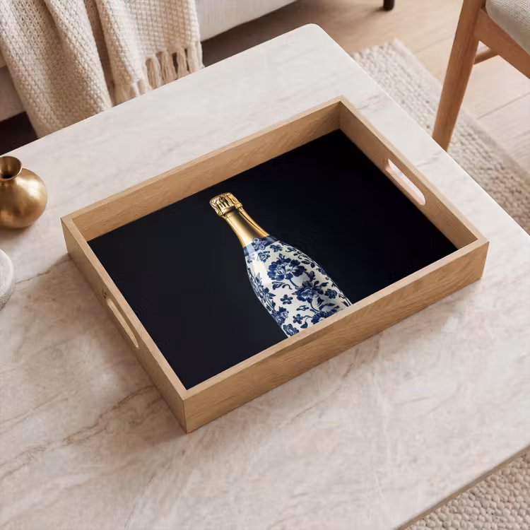 Champagne - Bloemen - Goud - Chique Dienblad Rechthoek middel -sfeer1
