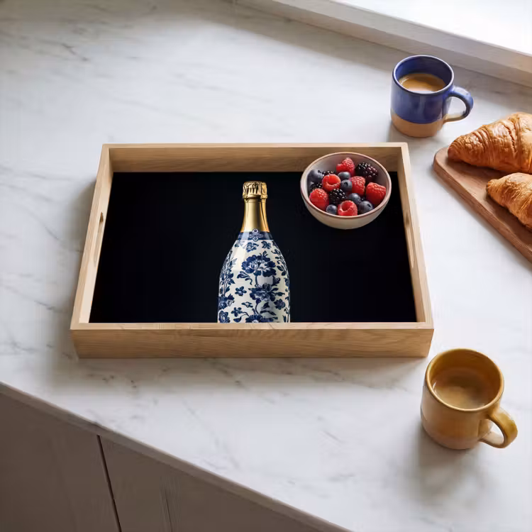 Champagne - Bloemen - Goud - Chique Dienblad Rechthoek middel -sfeer2