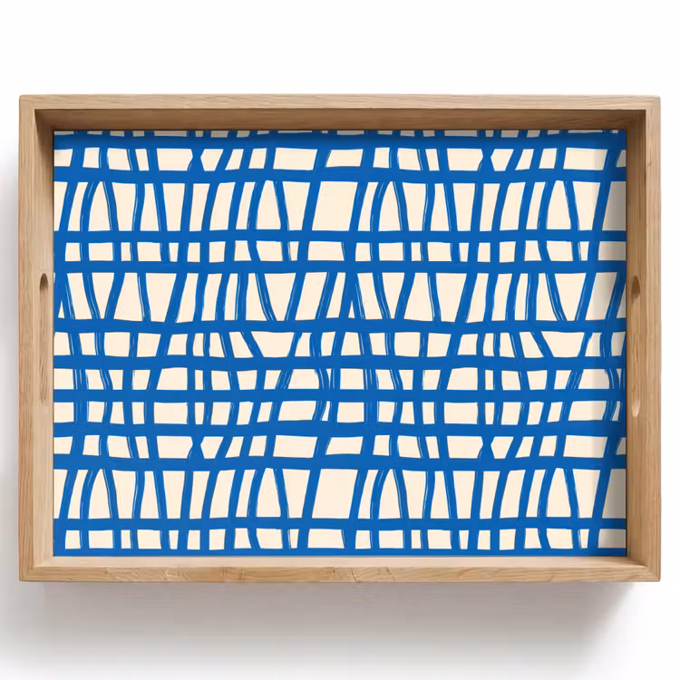 Ruitpatroon - Blauw - Crème Dienblad Rechthoek middel 911 -z3d_shopping