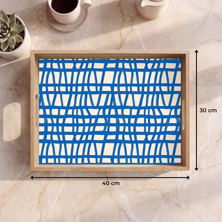 Ruitpatroon - Blauw - Crème Dienblad Rechthoek middel 911 -USP_Formaat