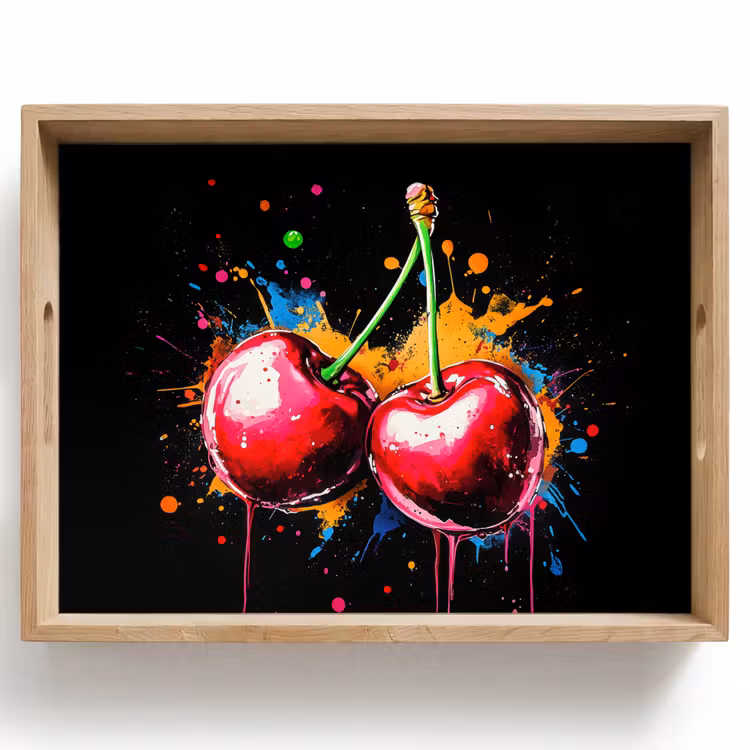 Kersen - Fruit - Graffiti - Verf - Abstract - Modern - Kleurrijk Dienblad Rechthoek middel -z3d_shopping