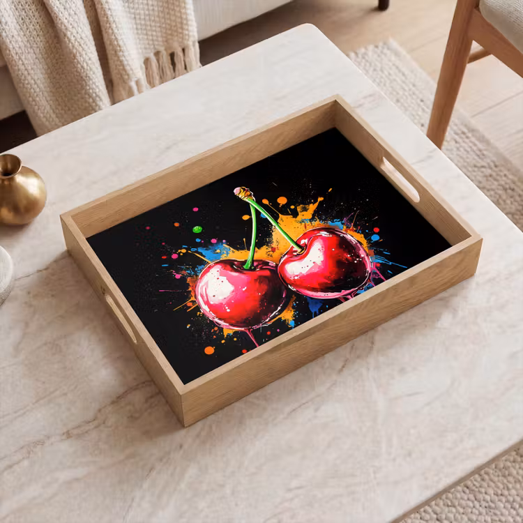 Kersen - Fruit - Graffiti - Verf - Abstract - Modern - Kleurrijk Dienblad Rechthoek middel -sfeer1