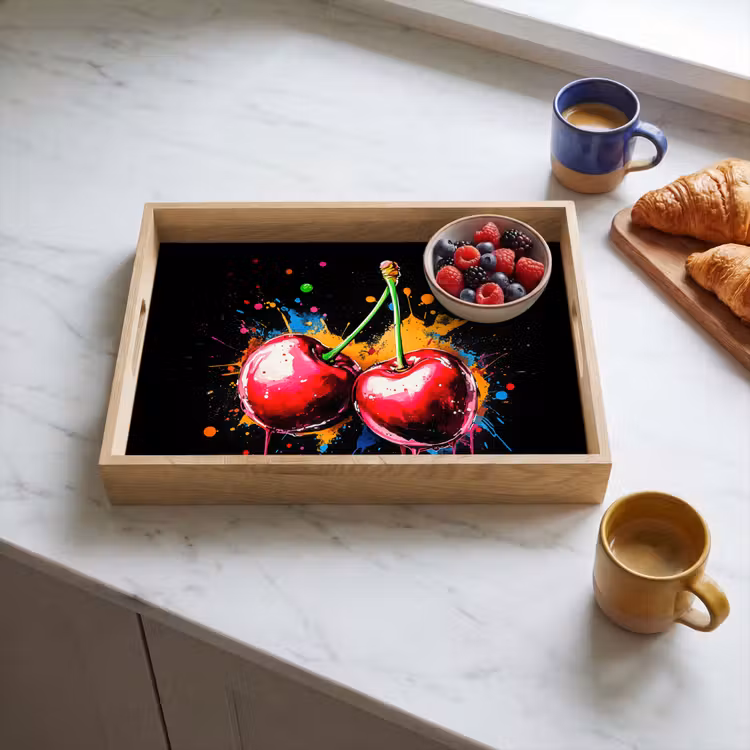 Kersen - Fruit - Graffiti - Verf - Abstract - Modern - Kleurrijk Dienblad Rechthoek middel -sfeer2
