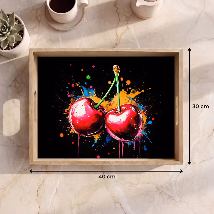 Kersen - Fruit - Graffiti - Verf - Abstract - Modern - Kleurrijk Dienblad Rechthoek middel -USP_Formaat