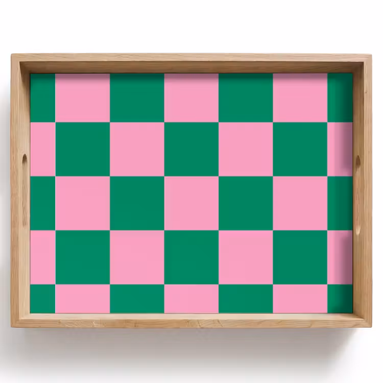 Schaakbord patroon - Groen - Roze - Blokjes Dienblad Rechthoek middel -z3d_shopping